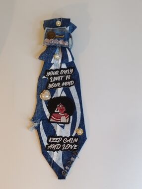 Decorated Denim Statement Tie - Blue & White